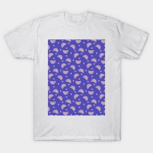 Half Daisies on Blue Background T-Shirt